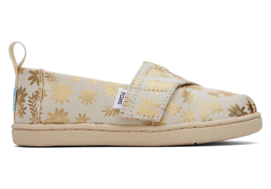 Alpargatas Toms Tiny Alpargata Gold Foil Floral Blooms Niños Beige Doradas Argentina | AR447-610