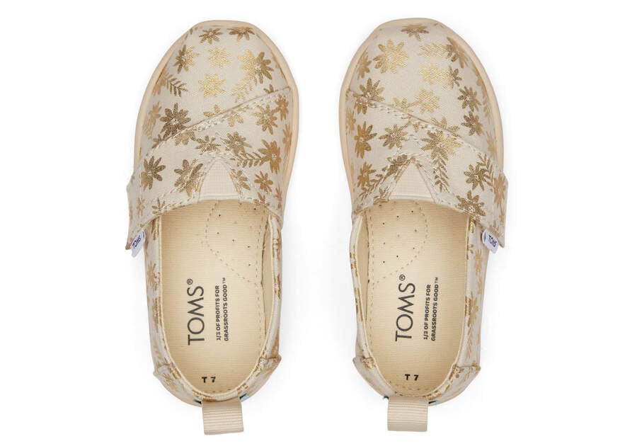 Alpargatas Toms Tiny Alpargata Gold Foil Floral Blooms Niños Beige Doradas Argentina | AR447-610