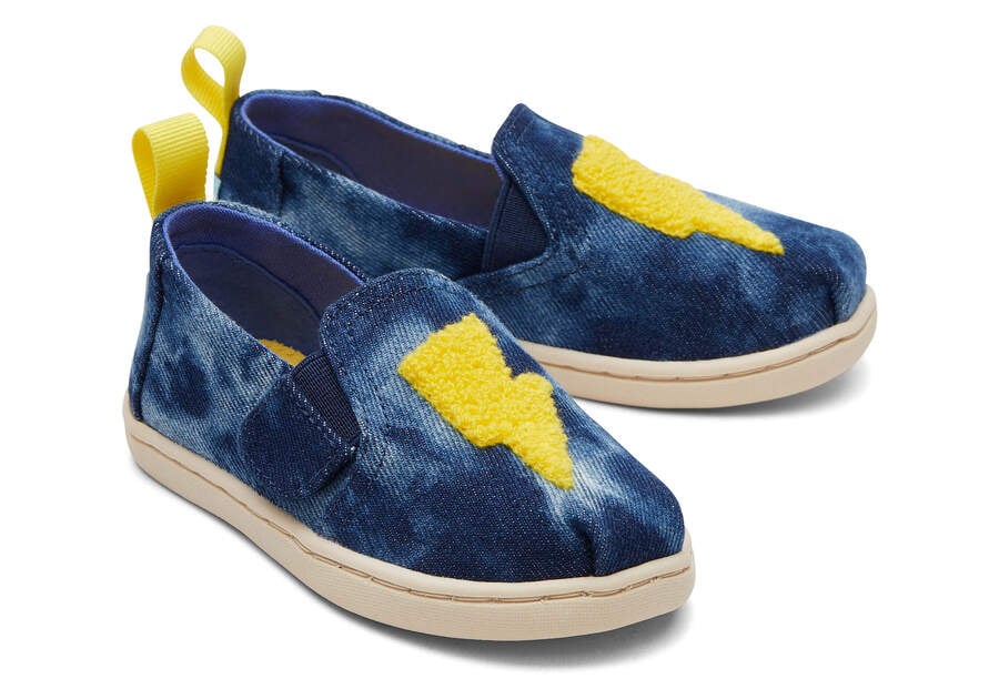 Alpargatas Toms Tiny Alpargata Twin Gore Washed Denim Ligthning Bolt Niños Azul Marino Azules Argentina | AR905-591