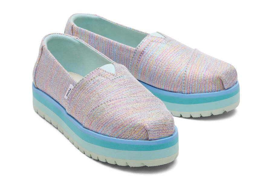 Alpargatas Toms Youth Alp Plataforma Twill Glimmer Niños Azules Multicolor Argentina | AR817-992