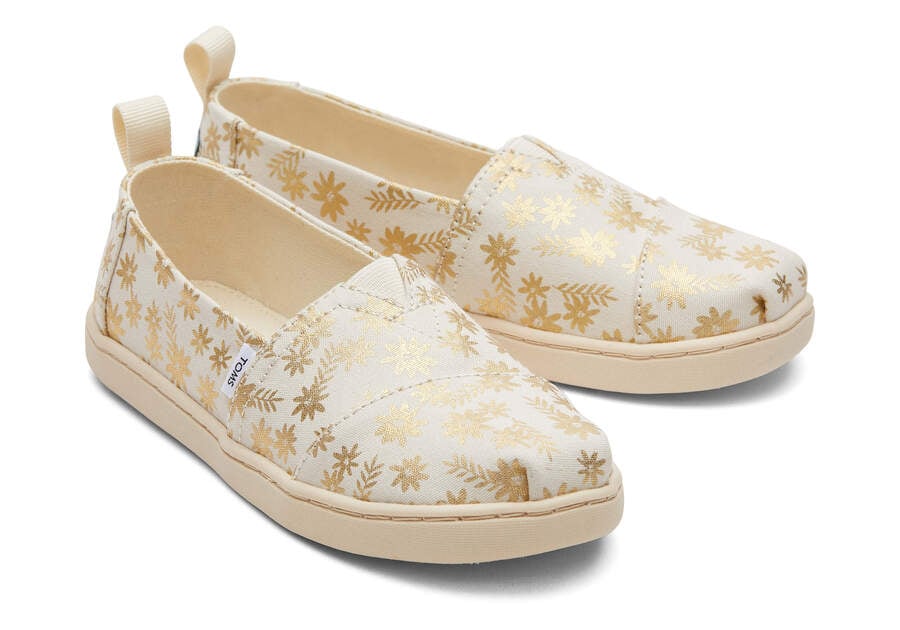 Alpargatas Toms Youth Alpargata Gold Foil Floral Blooms Niños Beige Doradas Argentina | AR012-153