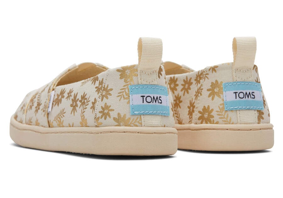 Alpargatas Toms Youth Alpargata Gold Foil Floral Blooms Niños Beige Doradas Argentina | AR012-153