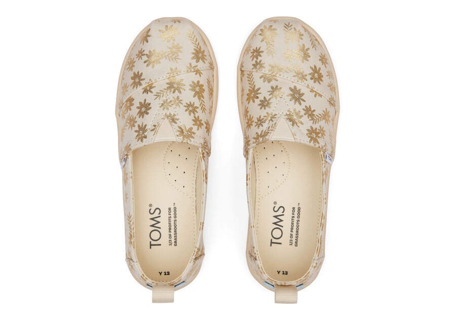 Alpargatas Toms Youth Alpargata Gold Foil Floral Blooms Niños Beige Doradas Argentina | AR012-153