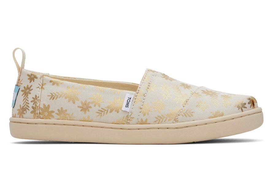 Alpargatas Toms Youth Alpargata Gold Foil Floral Blooms Niños Beige Doradas Argentina | AR012-153