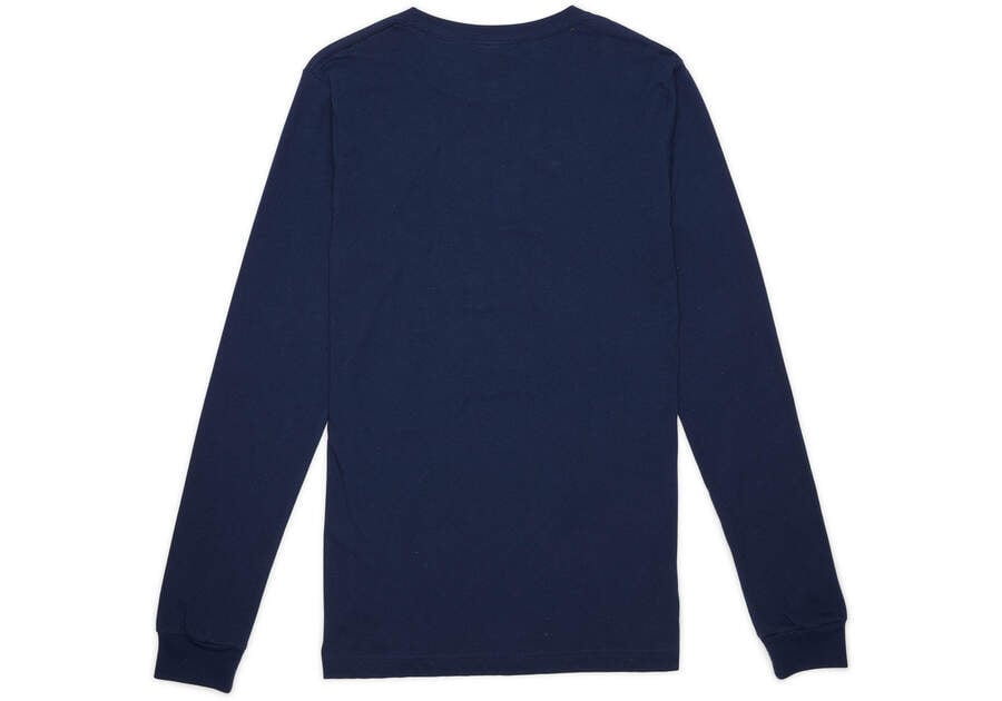 Camiseta Toms Stacked Logo Long Sleeve Tee Hombre Azul Marino Argentina | AR641-500