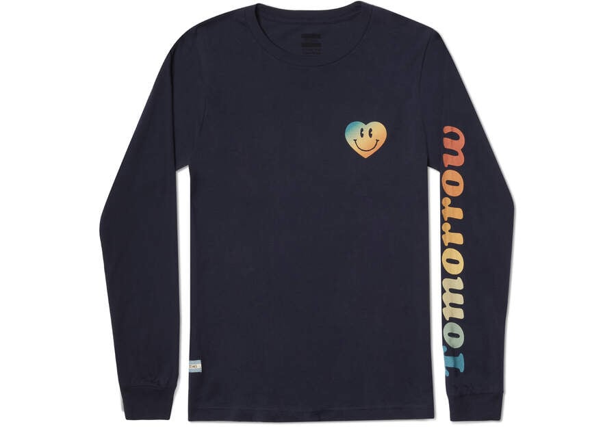 Camiseta Toms TOMORROW Logo Long Sleeve Hombre Azul Marino Argentina | AR854-094