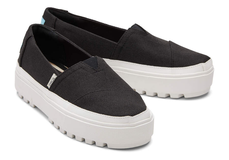 Zapatillas Toms Lug Plataforma Slip On Mujer Negras Argentina | AR672-233