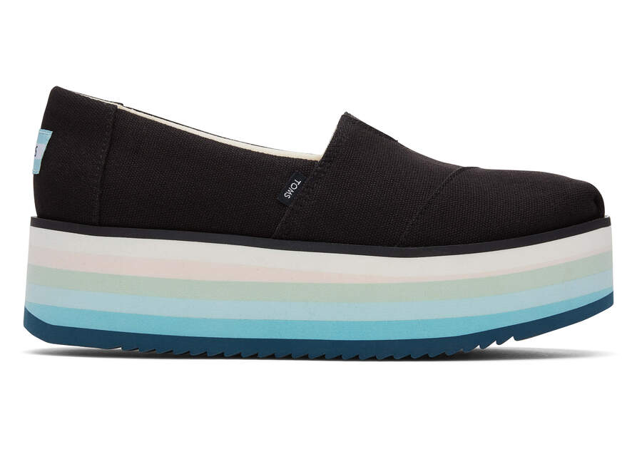 Zapatos Plataforma Toms Alpargata Plataforma Alpargata Mujer Negras Azules Argentina | AR553-417